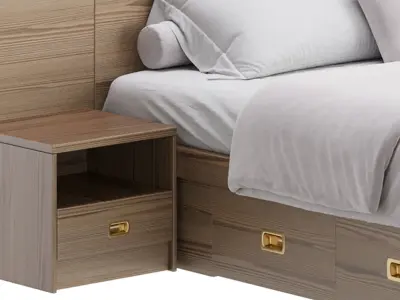 Brown Wooden Panel Bed 3D model