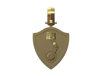 Piston gear shield memory pendant with bail 3D print model