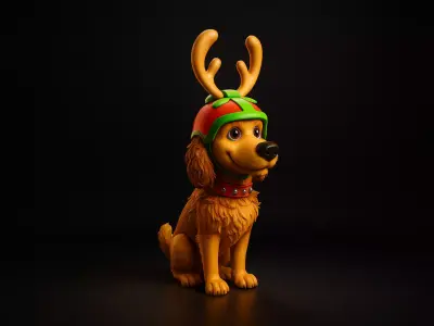 Adorable Reindeer Pup Christmas Dog Antler Puppy Ornament 3D print model