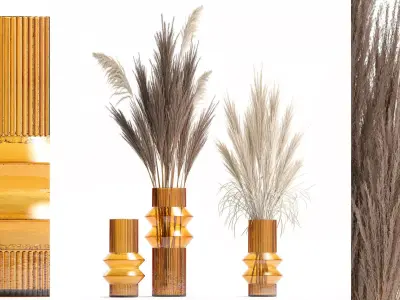 Minimalistic bouquet of dry pampas branches in a vase 316 3D model
