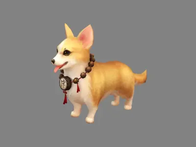 Cartoon Dachshund - Yellow puppy dog Low-poly 3D model