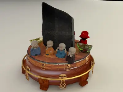 Chinese monk kids and wedding dolls 3D model