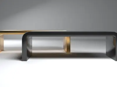 Curved Gold and Black High Shine Coffee Table Free 3D model