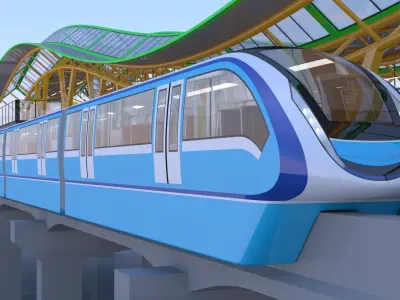 Monorail station with train 2024 II 3D model