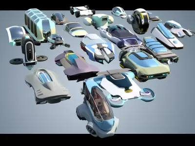 23  Simplistic Sci-Fi Flying Vehicles 3D Model Pack