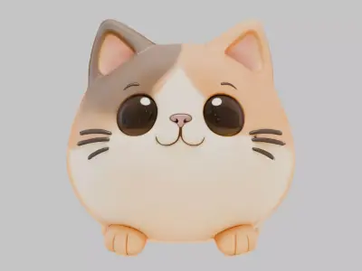 Stylized Chonky Kitty Kitten Cat Low-poly 3D model