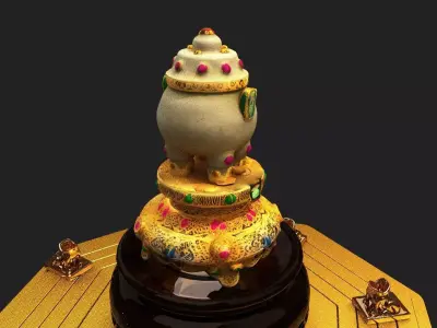 Chinese jade pot  figurine Low-poly 3D model