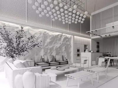 Mid Century interior scene 3D model