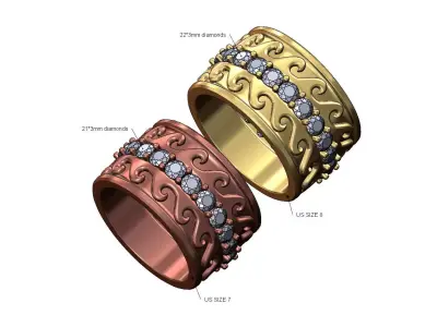 Eternity 3mm diamond double wave band US sizes 7 8 3D print model