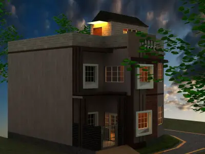 3D HOUSE PLAN WITH 2D PLAN AND DETAILS Low-poly 3D model