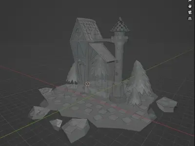 Tower castle on island in night sky 3D model