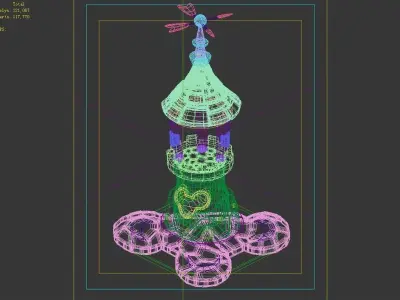Game Cartoon Building - Experience Tower 03 3D model
