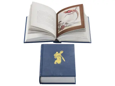 Books Collection set 5 open book with gold medallion on cover 3D model