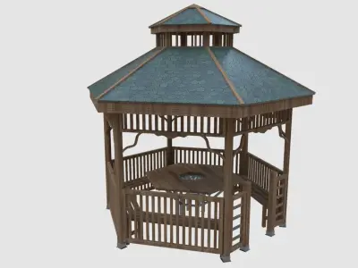  Wood Garden Pergola - Gazebo 02 3D model