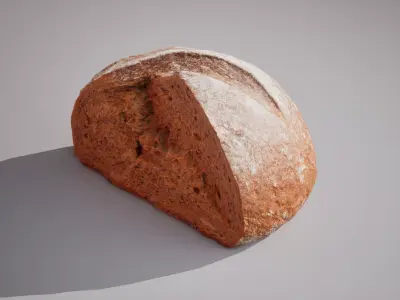 Half of rye bread Game ready model 3K triangles 4K PBR textures Low-poly 3D model