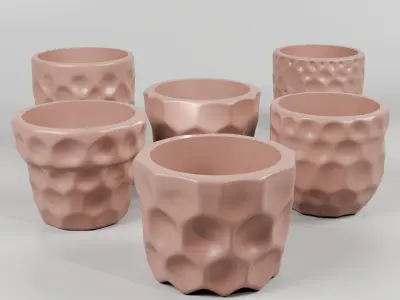 Set of 6 Planter Clay Style Pot With Drainage 3D print model