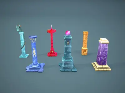 Stylize Fantasy Pillars Low-poly 3D model