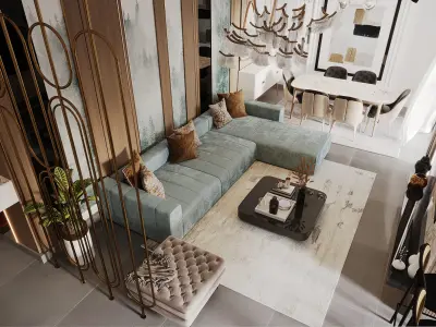 Luxury Modern Flat Reception - Dining And Kitchen  3D model