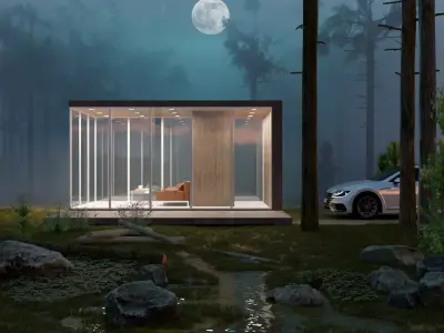 Modern exterior in forest Low-poly 3D model