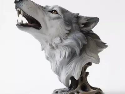 Wolf head sculpture 3D print model buy