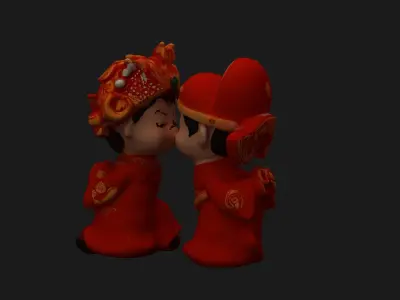 Chinese wedding couple figure  Low-poly 3D model