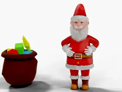 Fur Cartoon Santa Claus Rigged Low-poly 3D model