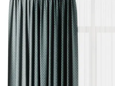 Curtain with rod 18 bule patterned curtain HBH Low-poly 3D model
