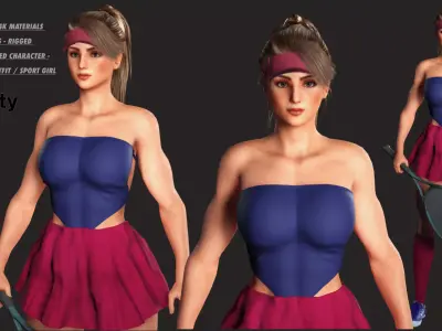 AAA 3D REALISTIC CHARACTER - MUSCULAR GIRL SPORT OUTFIT TENNIS Low-poly 3D model