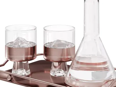 N18 Rose Gold Decanter  Glass Set on Tray Luxury Drinkware  3D model