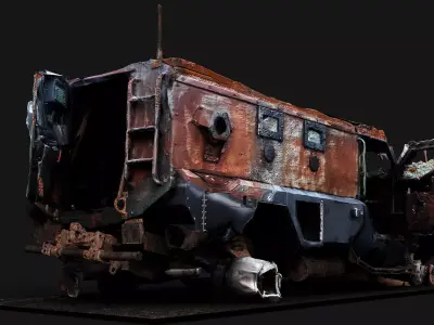 war destroyed vehicle burned wreck PBR photogrammetry Low-poly 3D model