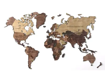 Wooden panel - world map 2 3D model
