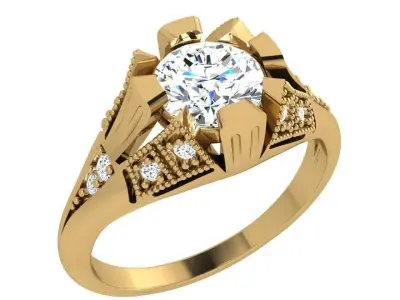 Round Diamond Milgrain Ring 3930 3D print model