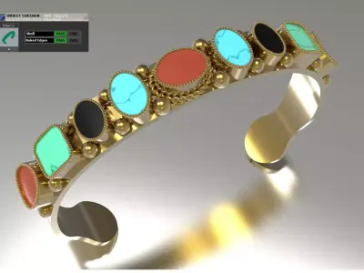 Open Cuff Bangle with Multi Colored Gemstone model bg0066 3D print model