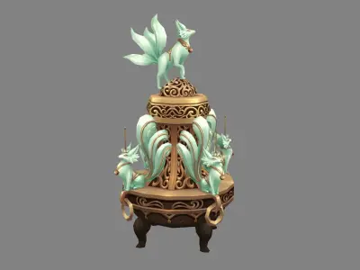 Cartoon censer and jade fox spirit Low-poly 3D model