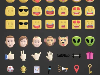 Cartoon Icon Pack -- Smiley Emoji Head Hand Sun Star Sport Heart Low-poly 3D model