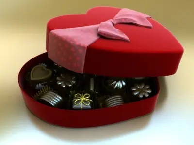 Chocolate Candy Pieces in Heart Box 3D model