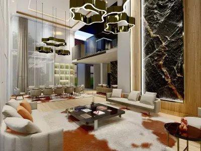 LUXURY LIVING ROOM AND KITCHEN VILLA MODERN INTERIOR DESIGN Low-poly 3D model