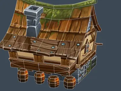 Cartoon Old Bandit Hotel Tovern House Building Low-poly 3D model purchase