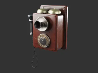 Wooden Vintage Antique Phone Low-poly 3D model