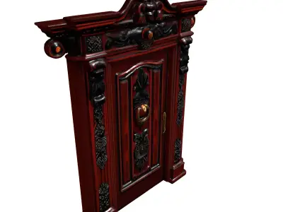 Ornate Victorian Wooden Door  Lanterns Low-poly 3D model
