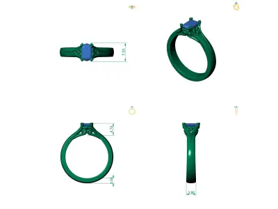 D-1189 gold ring with emerald stone 3D print model