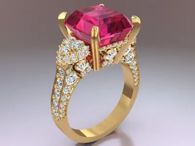 Gemstone rings - Rectangular stone ring - Diamond rings -  N3776 3D print model