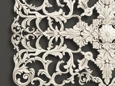 Rosette 6 ornately carved wooden plaque 3D model