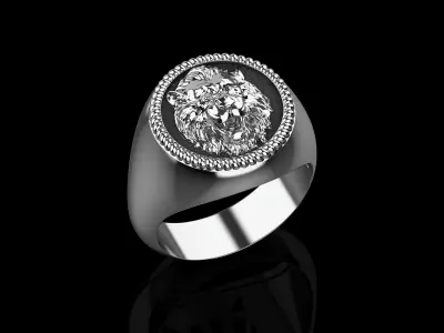 Lion Signet Ring 18 - 22 size N120 3D print model