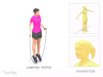 Jumping Ropes  Exercise Woman Animation Low-poly 3D model