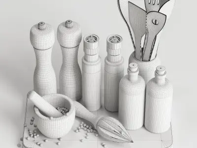 Decor board mortar pepper mills salt containers Set 88 3D model