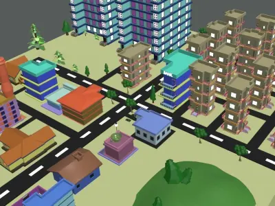 Beautiful cartoon city Free low-poly 3D model