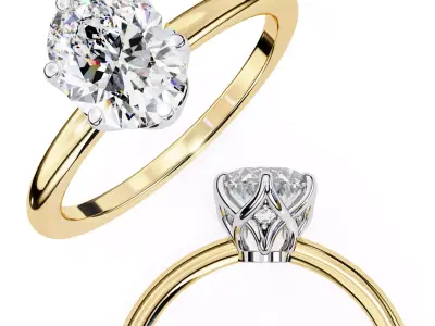 Solitaire Oval Diamond Ring engagement ring set 3D print model