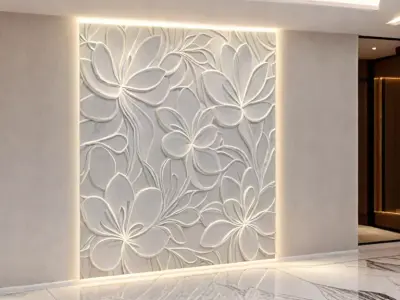 modern panel wall decor set relief stl mural CNC 180 3D model