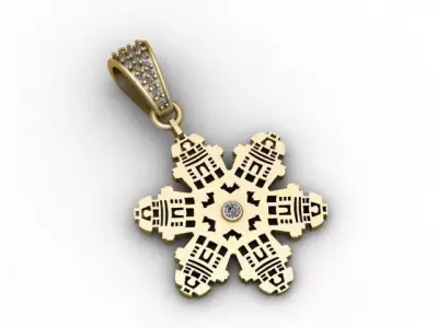Pixel Snowflake Pendant  Geometric Winter Star Jewelry STL 3D print model